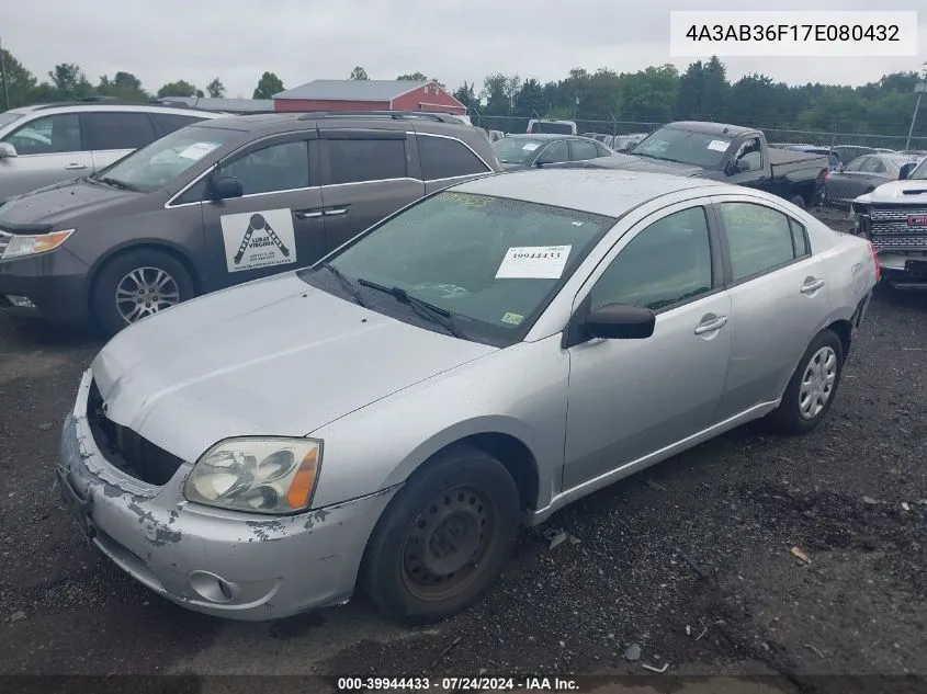 2007 Mitsubishi Galant Es/Se VIN: 4A3AB36F17E080432 Lot: 39944433