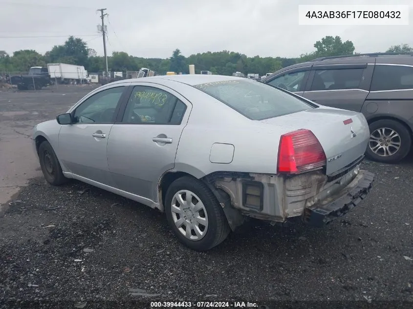 2007 Mitsubishi Galant Es/Se VIN: 4A3AB36F17E080432 Lot: 39944433