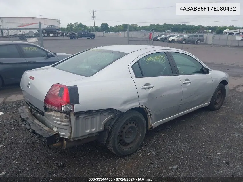2007 Mitsubishi Galant Es/Se VIN: 4A3AB36F17E080432 Lot: 39944433