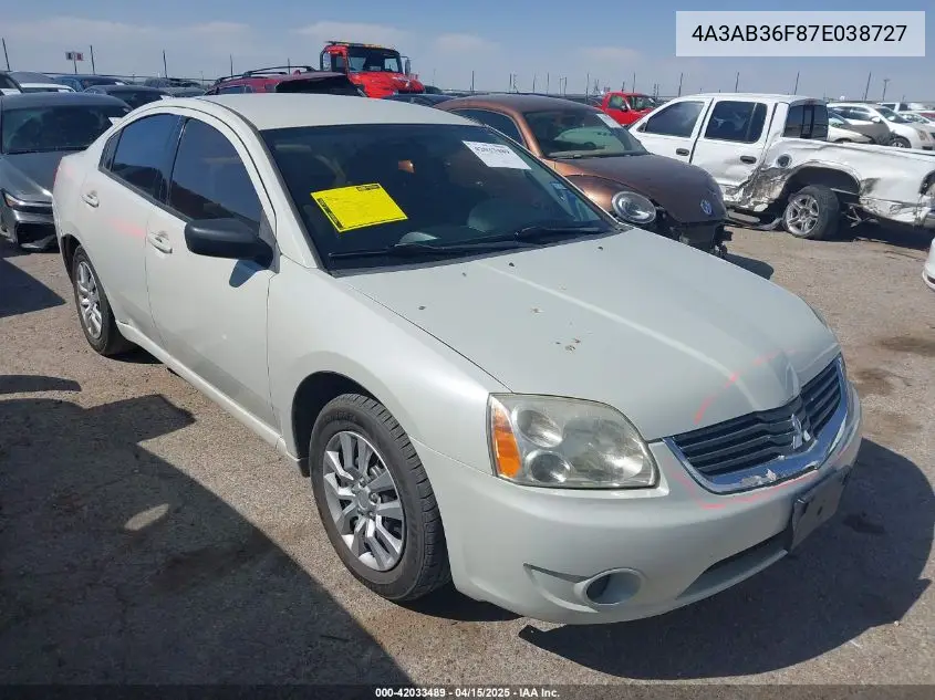 2007 Mitsubishi Galant Es/Se VIN: 4A3AB36F87E038727 Lot: 42033489