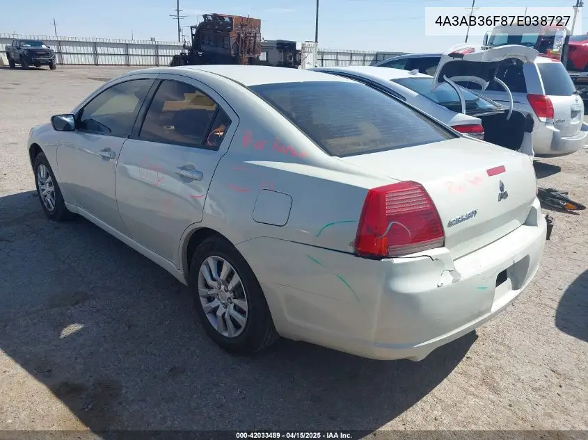 2007 Mitsubishi Galant Es/Se VIN: 4A3AB36F87E038727 Lot: 42033489