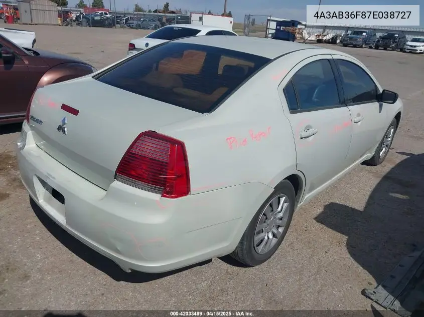 2007 Mitsubishi Galant Es/Se VIN: 4A3AB36F87E038727 Lot: 42033489
