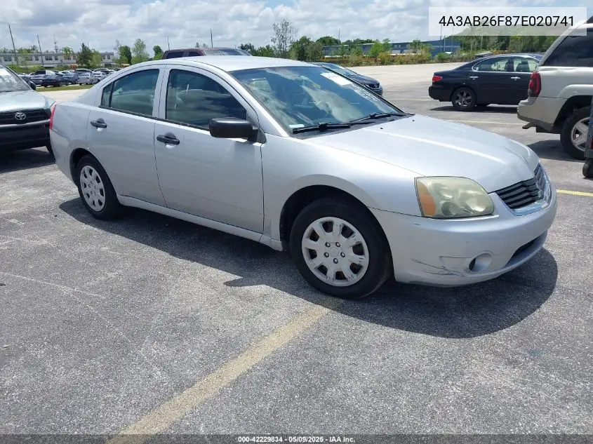 2007 Mitsubishi Galant De VIN: 4A3AB26F87E020741 Lot: 42229834