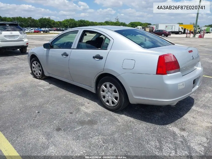 2007 Mitsubishi Galant De VIN: 4A3AB26F87E020741 Lot: 42229834