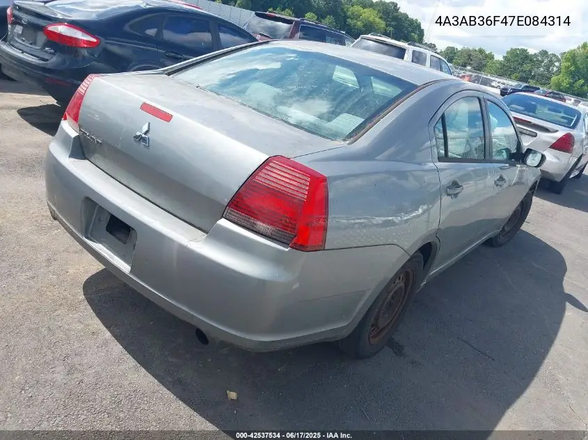 2007 Mitsubishi Galant Es/Se VIN: 4A3AB36F47E084314 Lot: 42537534