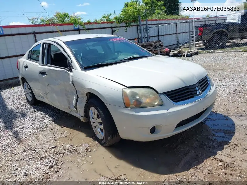 2007 Mitsubishi Galant De VIN: 4A3AB26F07E035833 Lot: 42594031