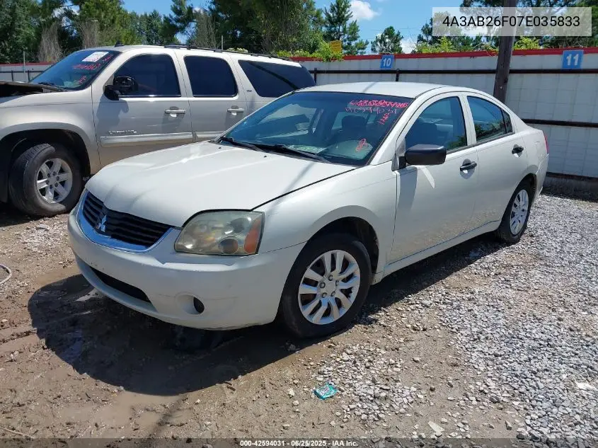 2007 Mitsubishi Galant De VIN: 4A3AB26F07E035833 Lot: 42594031