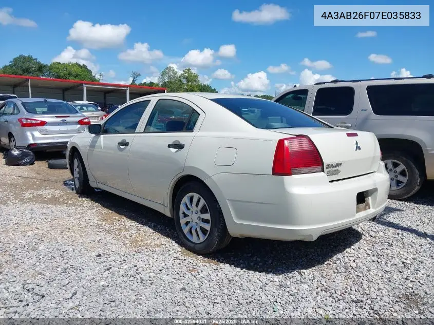 2007 Mitsubishi Galant De VIN: 4A3AB26F07E035833 Lot: 42594031