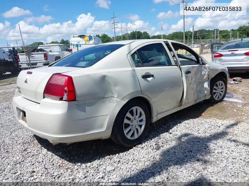2007 Mitsubishi Galant De VIN: 4A3AB26F07E035833 Lot: 42594031