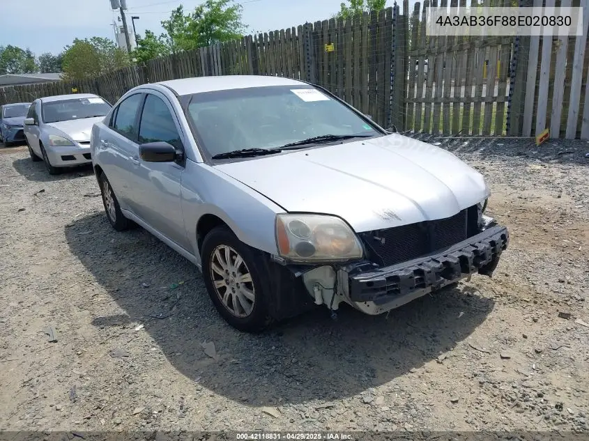 2008 Mitsubishi Galant Es VIN: 4A3AB36F88E020830 Lot: 42118831