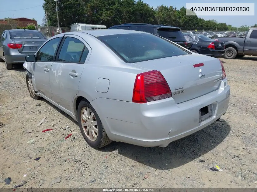 2008 Mitsubishi Galant Es VIN: 4A3AB36F88E020830 Lot: 42118831