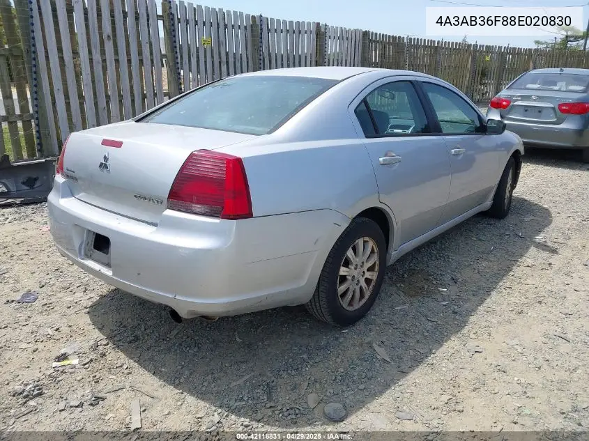 2008 Mitsubishi Galant Es VIN: 4A3AB36F88E020830 Lot: 42118831