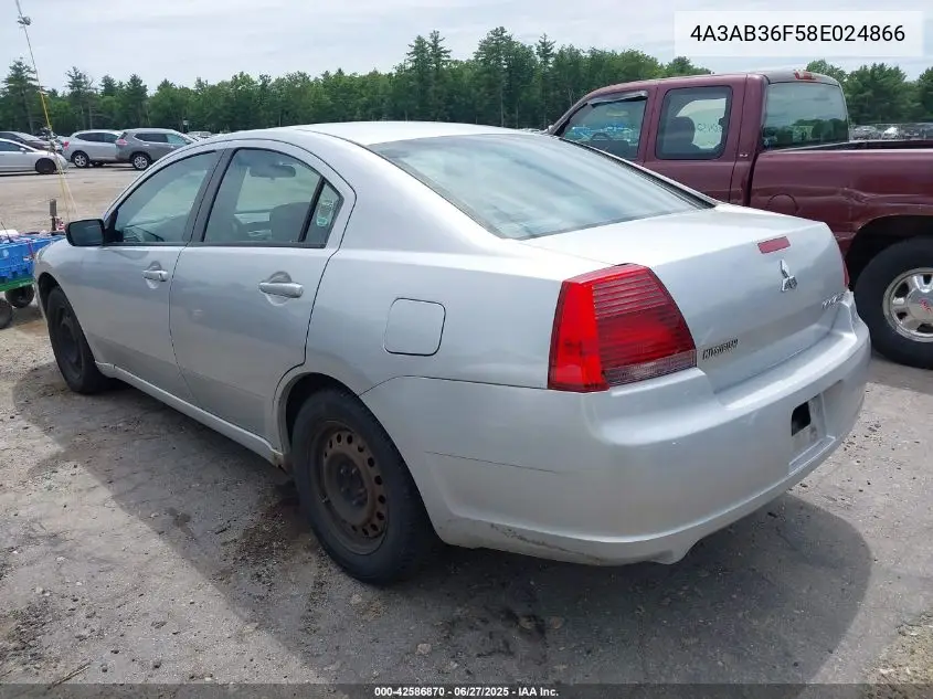 2008 Mitsubishi Galant Es VIN: 4A3AB36F58E024866 Lot: 42586870