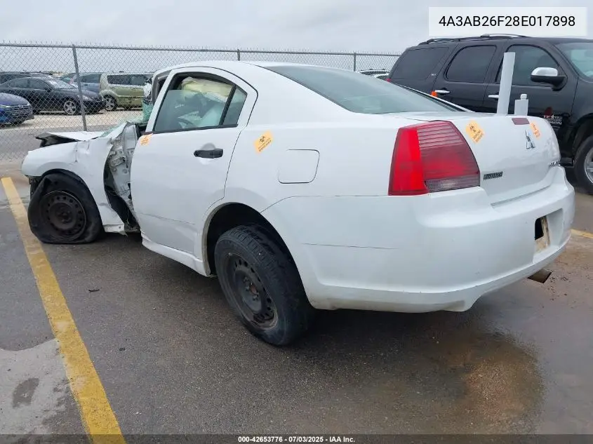 2008 Mitsubishi Galant De VIN: 4A3AB26F28E017898 Lot: 42653776