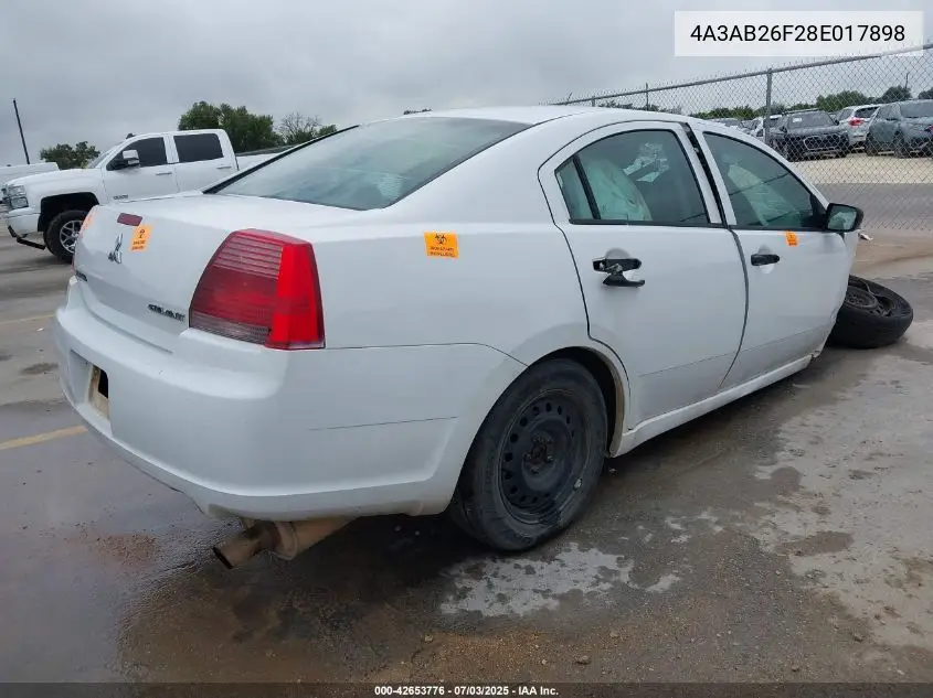 2008 Mitsubishi Galant De VIN: 4A3AB26F28E017898 Lot: 42653776