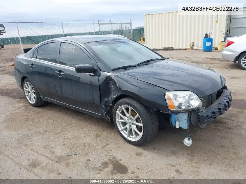 2012 Mitsubishi Galant Es/Se VIN: 4A32B3FF4CE022278 Lot: 41899082