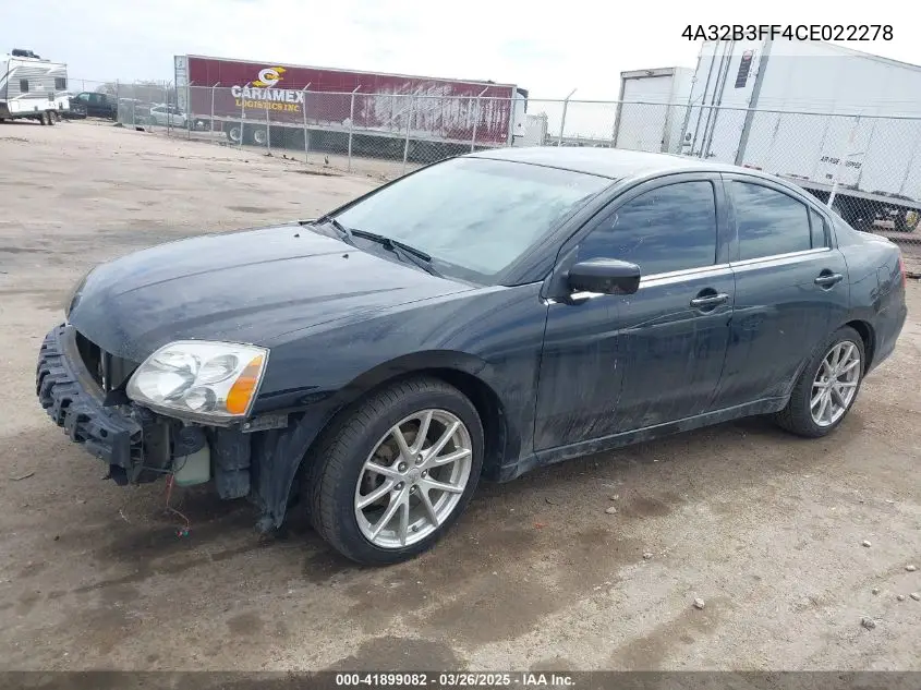 2012 Mitsubishi Galant Es/Se VIN: 4A32B3FF4CE022278 Lot: 41899082