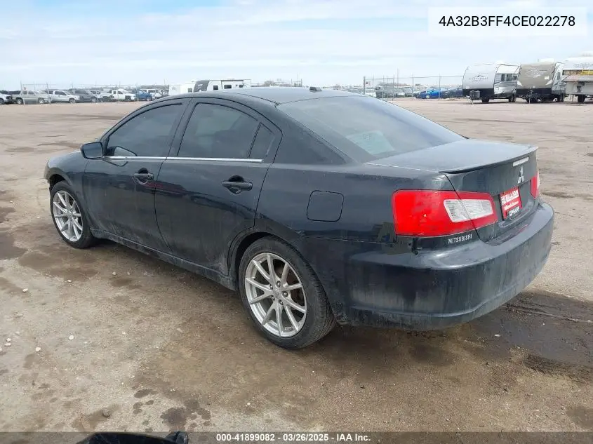 2012 Mitsubishi Galant Es/Se VIN: 4A32B3FF4CE022278 Lot: 41899082