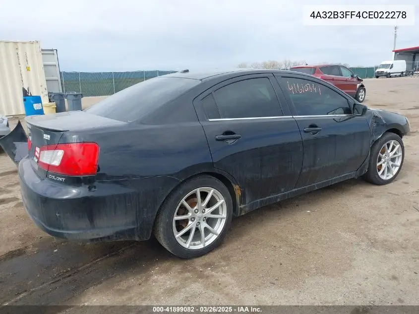 2012 Mitsubishi Galant Es/Se VIN: 4A32B3FF4CE022278 Lot: 41899082