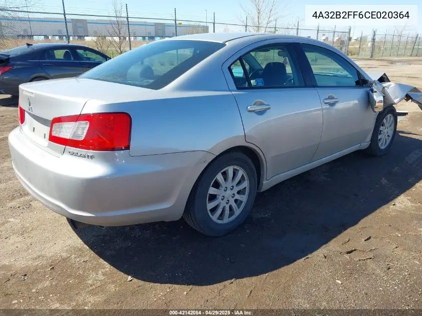 2012 Mitsubishi Galant Fe VIN: 4A32B2FF6CE020364 Lot: 42142084