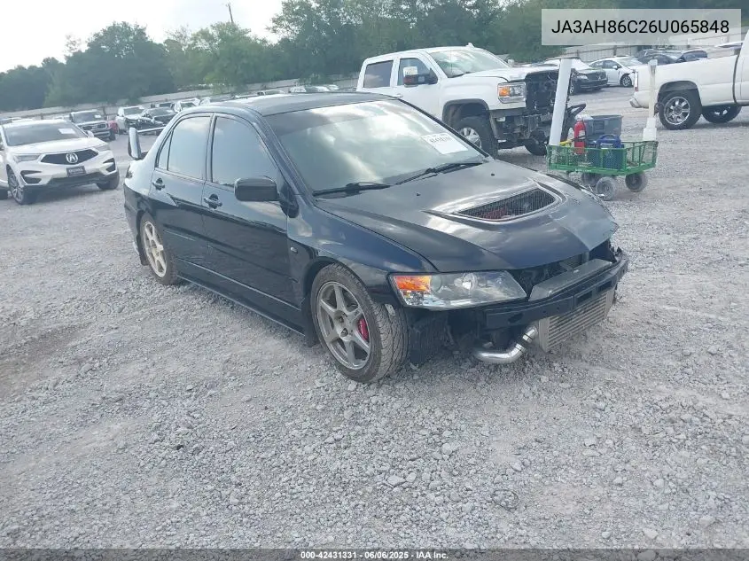 2006 Mitsubishi Lancer Evolution Ix/Mr VIN: JA3AH86C26U065848 Lot: 42431331