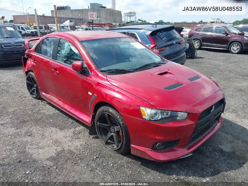 2008 Mitsubishi Lancer Evolution Gsr VIN: JA3AW86V58U048553 Lot: 42597579