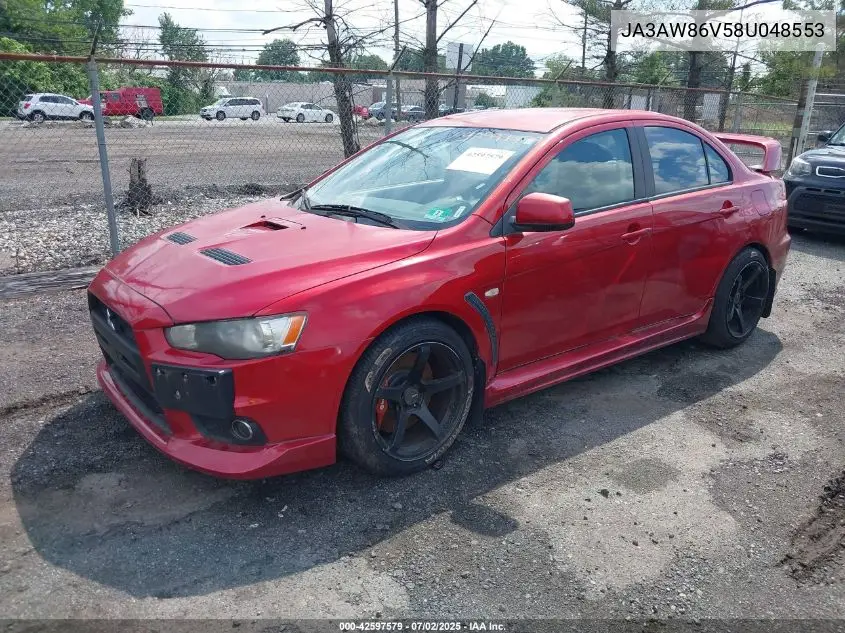2008 Mitsubishi Lancer Evolution Gsr VIN: JA3AW86V58U048553 Lot: 42597579