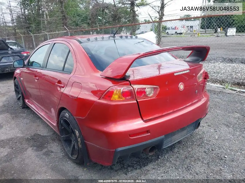 2008 Mitsubishi Lancer Evolution Gsr VIN: JA3AW86V58U048553 Lot: 42597579