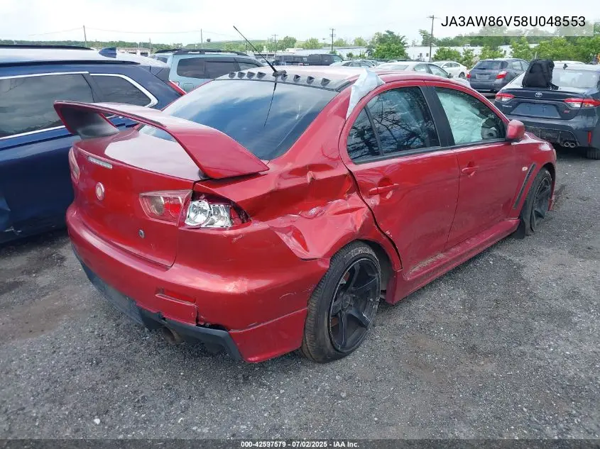 2008 Mitsubishi Lancer Evolution Gsr VIN: JA3AW86V58U048553 Lot: 42597579