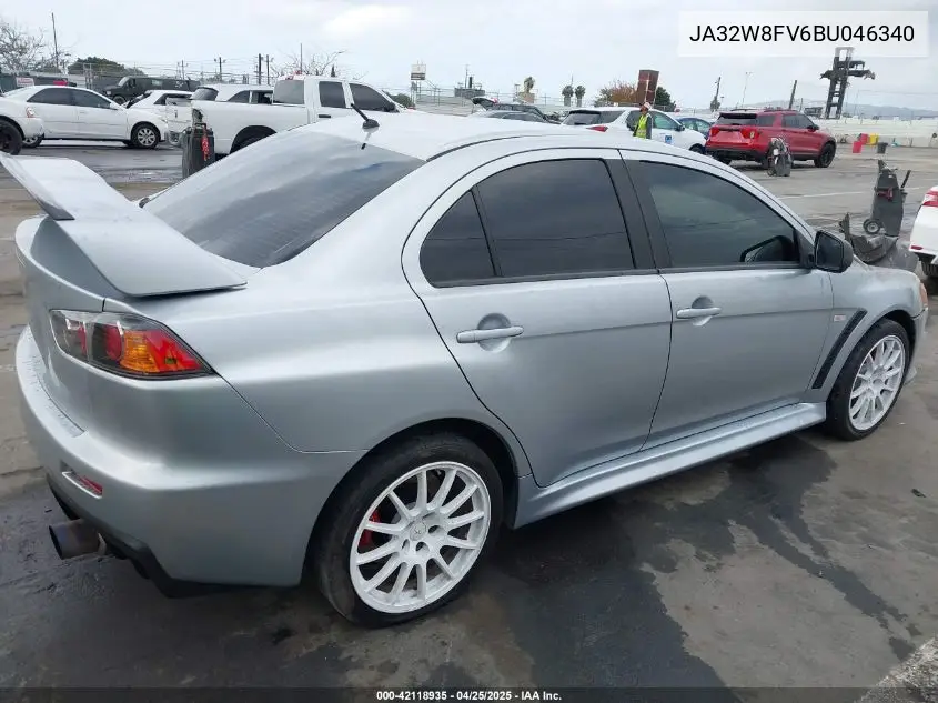 2011 Mitsubishi Lancer Evolution Gsr VIN: JA32W8FV6BU046340 Lot: 42118935