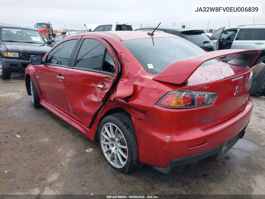 2014 Mitsubishi Lancer Evolution Gsr VIN: JA32W8FV0EU006839 Lot: 42186304