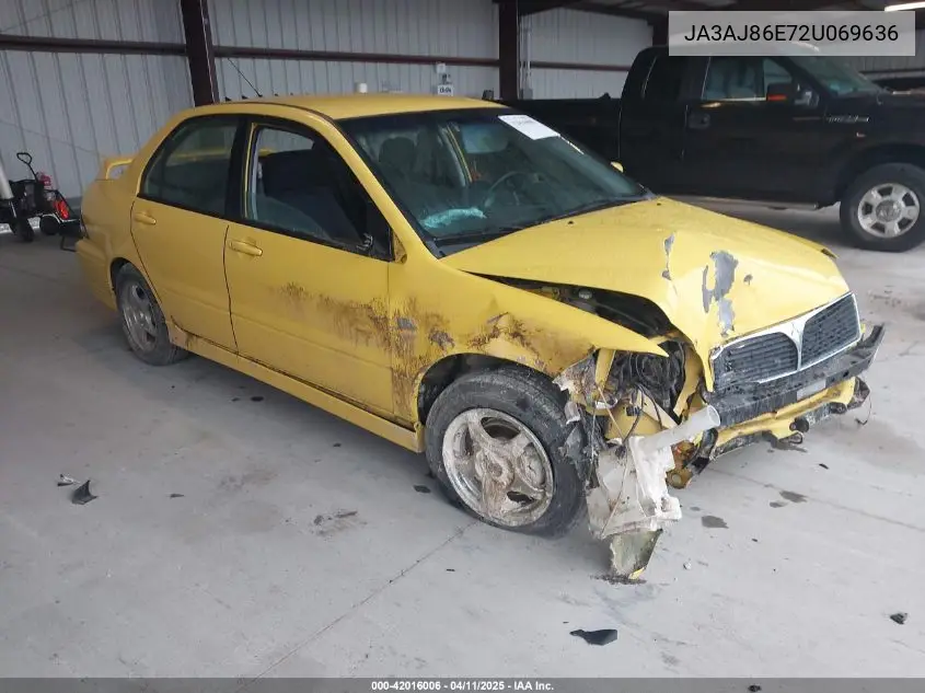 2002 Mitsubishi Lancer Oz Rally VIN: JA3AJ86E72U069636 Lot: 42016006