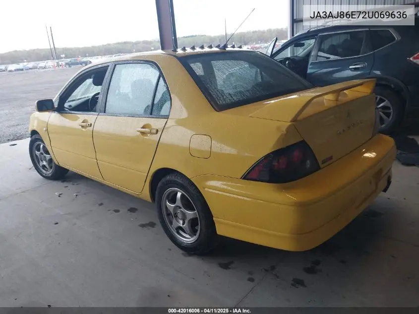 2002 Mitsubishi Lancer Oz Rally VIN: JA3AJ86E72U069636 Lot: 42016006