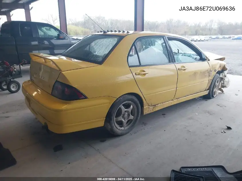 2002 Mitsubishi Lancer Oz Rally VIN: JA3AJ86E72U069636 Lot: 42016006