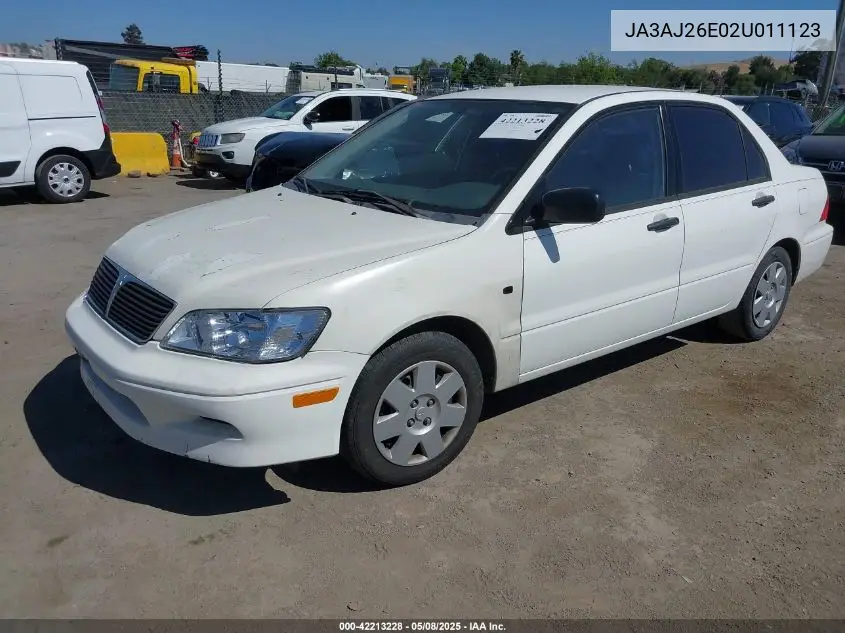 2002 Mitsubishi Lancer Es VIN: JA3AJ26E02U011123 Lot: 42213228