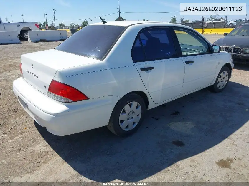 2002 Mitsubishi Lancer Es VIN: JA3AJ26E02U011123 Lot: 42213228