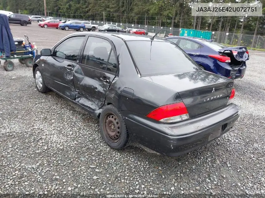 2002 Mitsubishi Lancer Es VIN: JA3AJ26E42U072751 Lot: 42262374