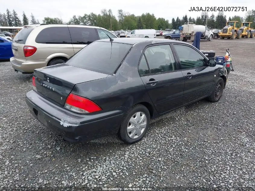 2002 Mitsubishi Lancer Es VIN: JA3AJ26E42U072751 Lot: 42262374