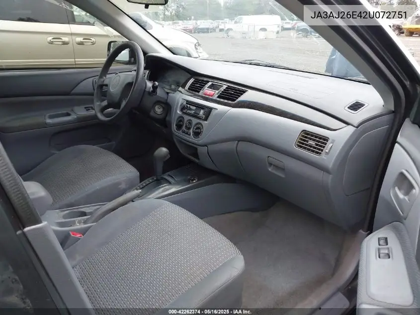 2002 Mitsubishi Lancer Es VIN: JA3AJ26E42U072751 Lot: 42262374
