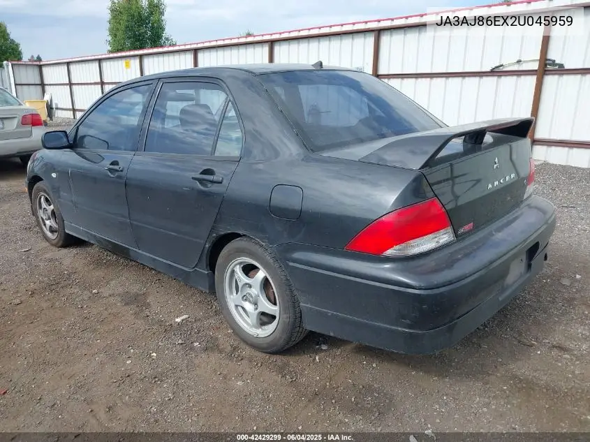 2002 Mitsubishi Lancer Oz Rally VIN: JA3AJ86EX2U045959 Lot: 42429299