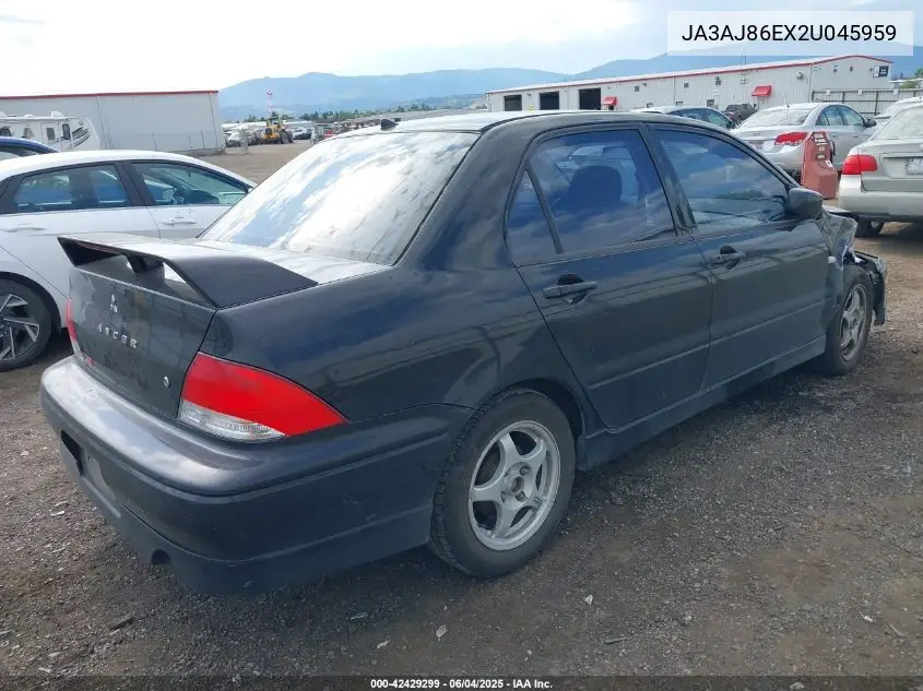 2002 Mitsubishi Lancer Oz Rally VIN: JA3AJ86EX2U045959 Lot: 42429299