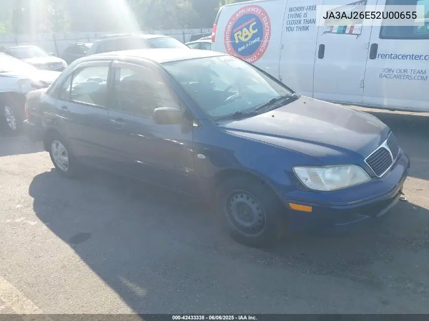 2002 Mitsubishi Lancer VIN: JA3AJ26E52U00655 Lot: 42433338