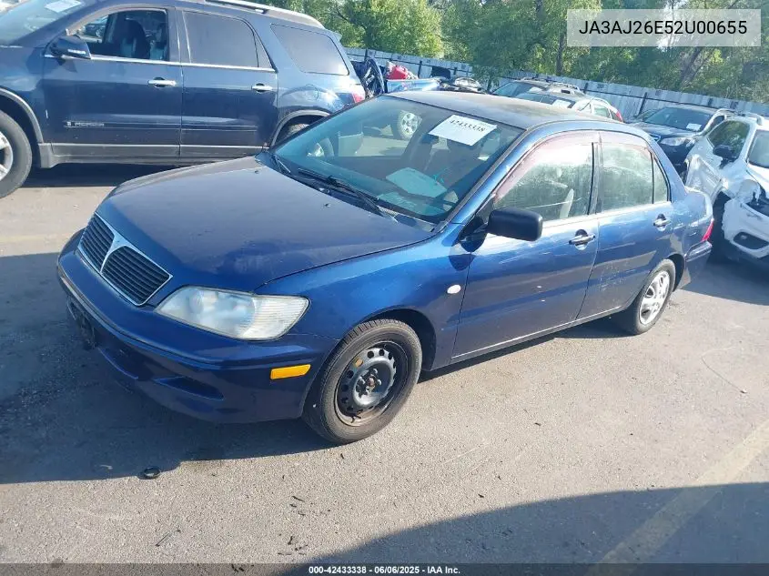 2002 Mitsubishi Lancer VIN: JA3AJ26E52U00655 Lot: 42433338