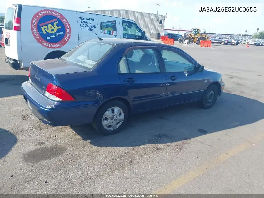 2002 Mitsubishi Lancer VIN: JA3AJ26E52U00655 Lot: 42433338