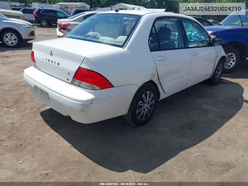 2002 Mitsubishi Lancer Es VIN: JA3AJ26E32U024710 Lot: 42507202