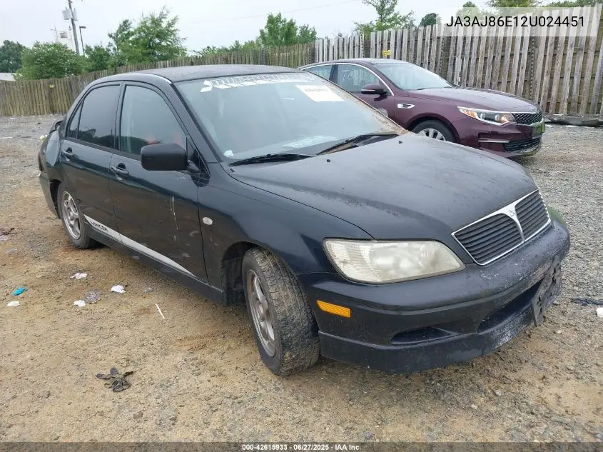 2002 Mitsubishi Lancer Oz Rally VIN: JA3AJ86E12U024451 Lot: 42615933