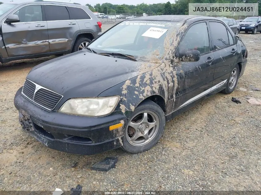 2002 Mitsubishi Lancer Oz Rally VIN: JA3AJ86E12U024451 Lot: 42615933