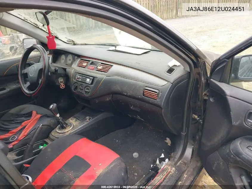 2002 Mitsubishi Lancer Oz Rally VIN: JA3AJ86E12U024451 Lot: 42615933