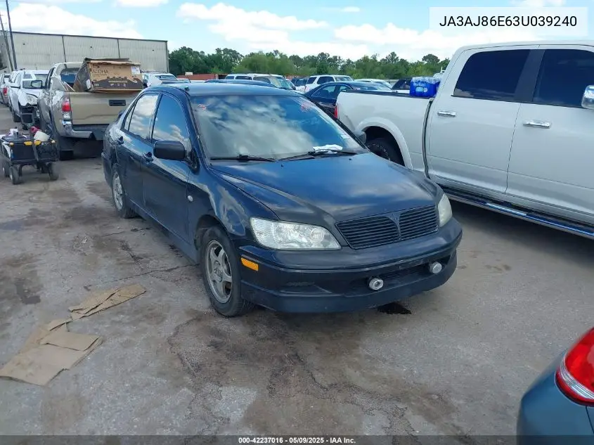 2003 Mitsubishi Lancer Oz Rally VIN: JA3AJ86E63U039240 Lot: 42237016