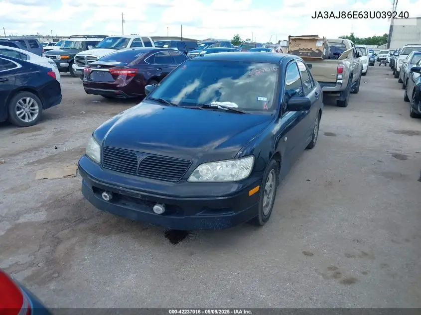 2003 Mitsubishi Lancer Oz Rally VIN: JA3AJ86E63U039240 Lot: 42237016